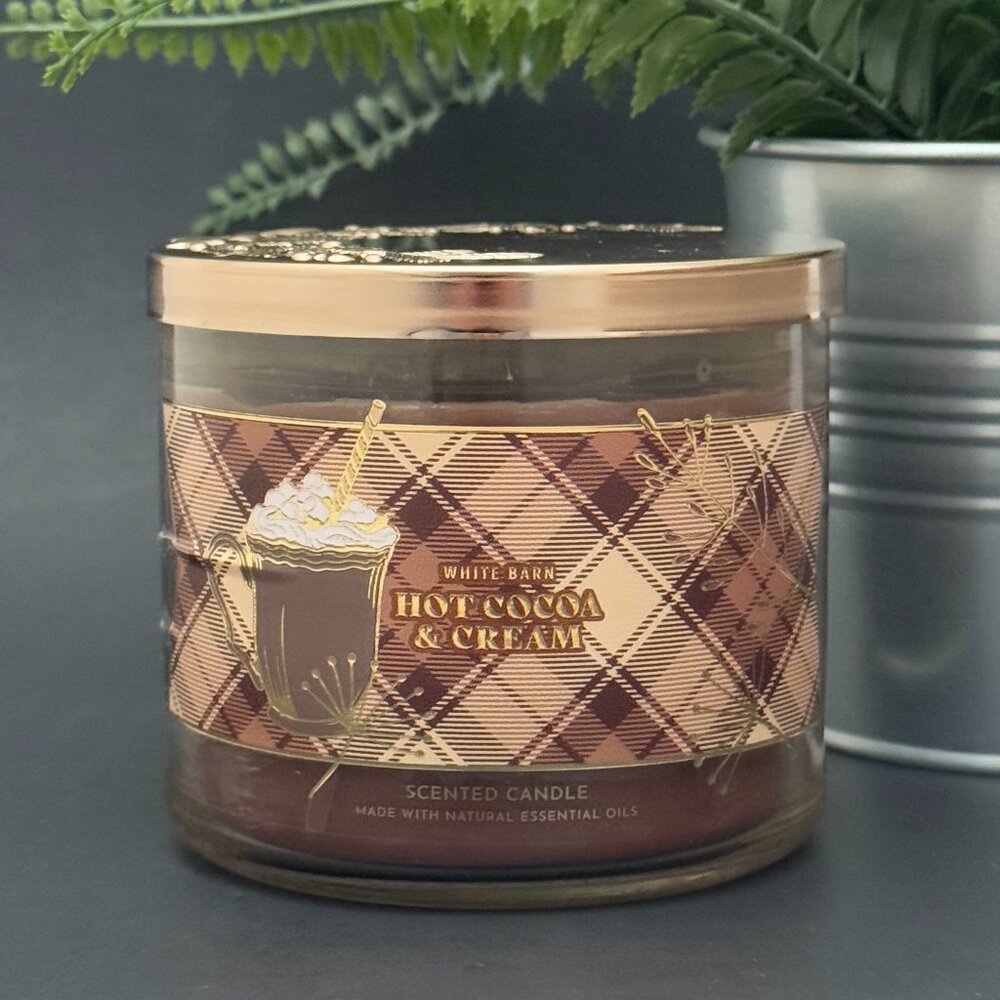 BBW Hot Cocoa & Cream White Barn Bath & Body Works 3 Wick Candle